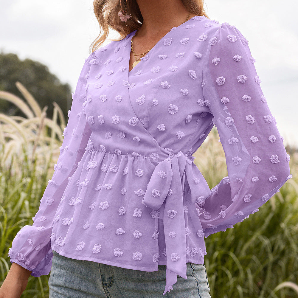 Jacquard Lace Women's V-neck Blouse Jacquard Lace Women's V-neck Blouse